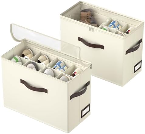 OIAHOMY 2 Pack Shoe Organizer for Closet, Foldable Shoe Storage Bins by MasterofSpaceOptimization