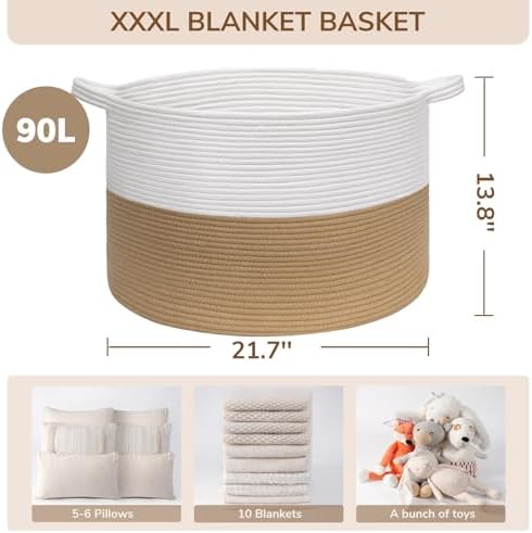 INDRESSME XXXLarge Woven Rope Blanket Basket Living Room - Image 6