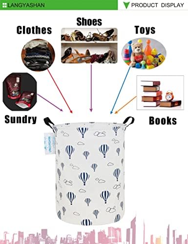 Round Laundry Basket Collapsible Storage Hamper Blue Balloon - Image 4