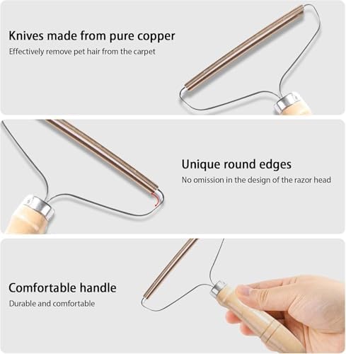 Pet Hair Remover 3-Pack, Dog & Cat Fur Removal Tool Set, Copper Carpet Scraper - Image 4
