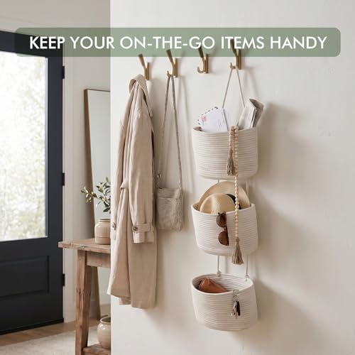 Wall Hanging Rope Baskets 3-Tier Boho Organizers - Image 5