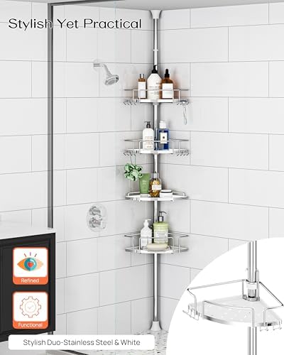 ALLZONE Corner Shower Caddy Tension Pole, 4 Hang-On Basket - Image 5