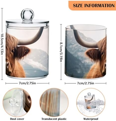 4 Pack Apothecary Jars Bathroom Highland Cow Qtip Holder Dispenser Clear - Image 3