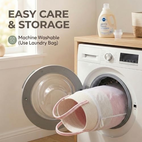 JMvicyroam 65L Extra Large Machine Washable Cotton Rope Blanket Basket - Image 4