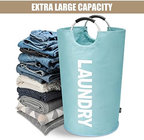 DOKEHOM 90L Large Laundry Basket Bag, Collapsible Tall Hamper, Light Blue - Image 5