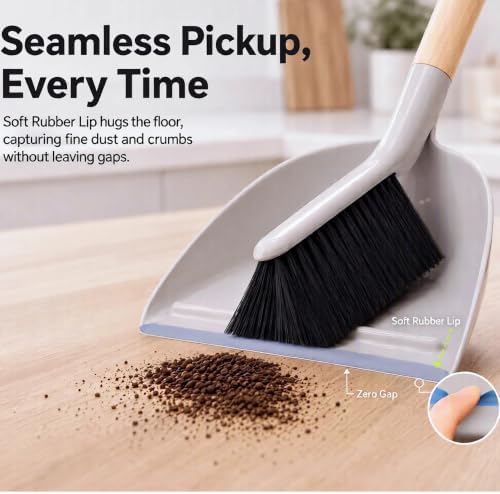 Dustpan and Brush Set with Bamboo Handle, Small Handheld Broom and Dustpan Combo - Image 6
