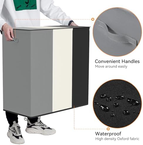 WOWLIVE 180L Laundry Hamper 3 Section, Large Laundry Basket - Image 7