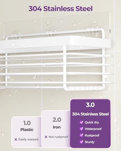 Shower Shelves Adhesive 3 Pack Stainless Steel Storage Organizers-White - Image 2