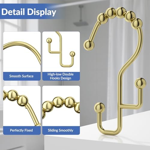 Goowin Shower Curtain Hooks, Metal Shower Curtain Rings Hooks, Smooth Gliding - Image 3