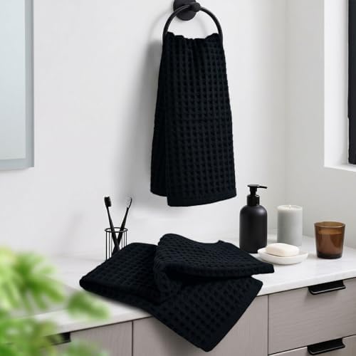 Jacquotha Black Waffle Cotton Hand Towel Set of 5 - Image 7