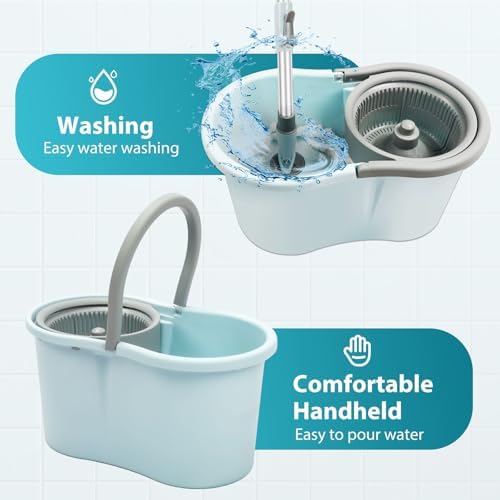 Spin Mop and Bucket with Wringer Set, Operable 360° Rotating Mop Bucket Set - Image 3