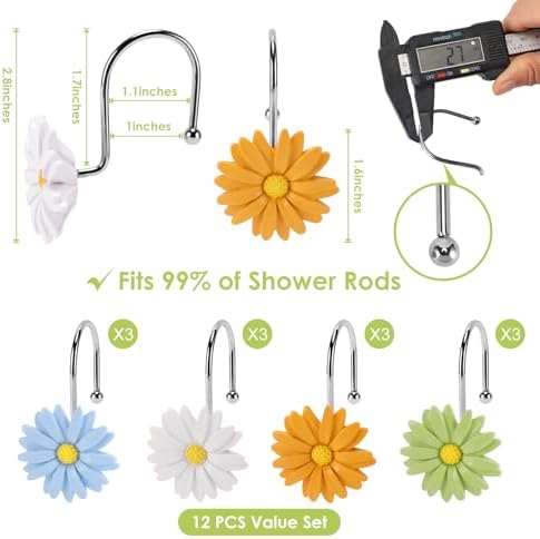 Flower Shower Curtain Hooks, 12 Pack Rustproof Stainless Steel Decorative - Image 3