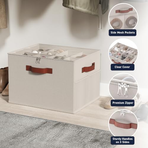 Ornavo Home Large Shoe Storage Organizer Bins 2 Pack, Foldable Linen - Image 3