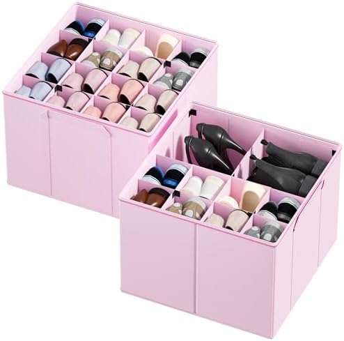 SpaceAid Shoe Organizer for Closet, 2 Pack Foldable Shoe Storage Containers by SpaceAid