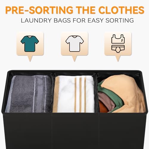 WOWLIVE 180L Laundry Hamper 3 Section, Large Laundry Basket - Image 4