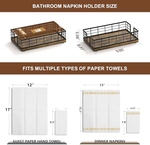 Wican Guest Towel Holder Tray for Bathroom, Wood and Iron Napkins Holder - Image 2
