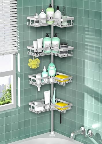 DAOYA Corner Shower Caddy Tension Pole 4 Tier Shower Caddy Organizer Silver by DAOYA