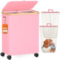 Double Laundry Basket with Wheels and Lid, 150L Clothes Hampers by Fzzcvo