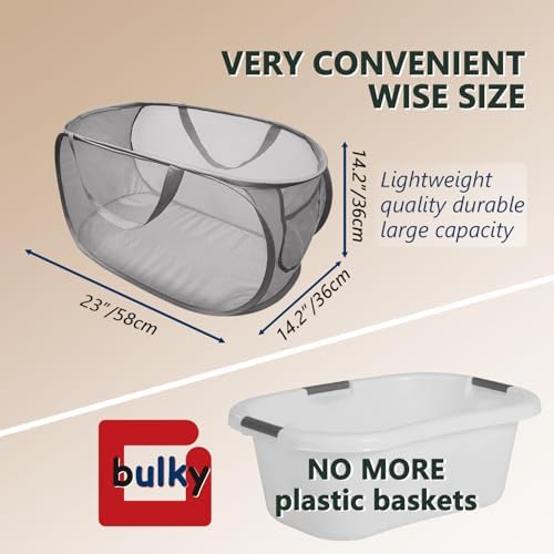 Collapsible Laundry Hamper Basket, Pop Up Mesh Foldable Bag - Image 3