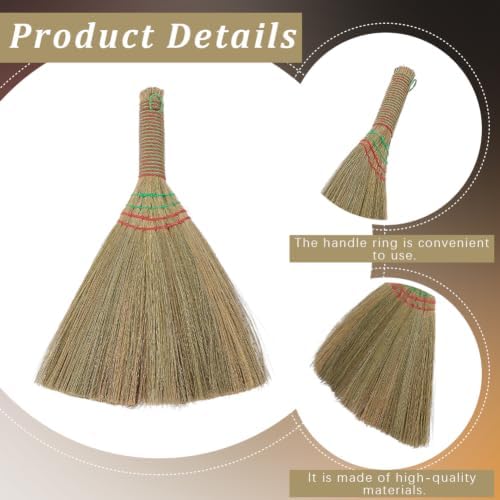 GORGECRAFT 12 Inch Hand Whisk Broom Soft Grass Natural Handle Bamboo Dark Khaki - Image 6
