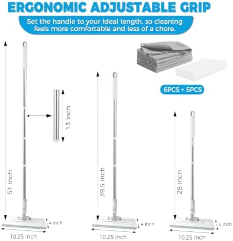 Mops for Floor Cleaning, Hands Free Flat Mop Clamp Dust Mop 51”Handle - Image 2