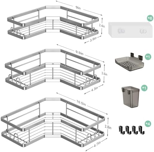 AKTECKE Corner Shower Caddy Bathroom Organizer: Adhesive Shower Rack Bathtub - Image 6