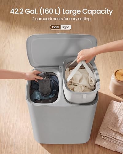 SONGMICS Laundry Hamper with Lid, 160L Laundry Basket, 2 Sections - Image 3