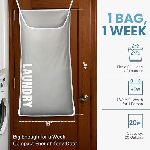 Hanging Laundry Hamper Bag XL 40x22", Space Saving over the Door Storage Bags - Image 2