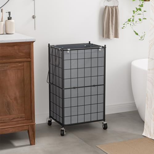 WOWLIVE Rolling Laundry Basket, Metal Wire Frame Laundry Hamper - Image 2