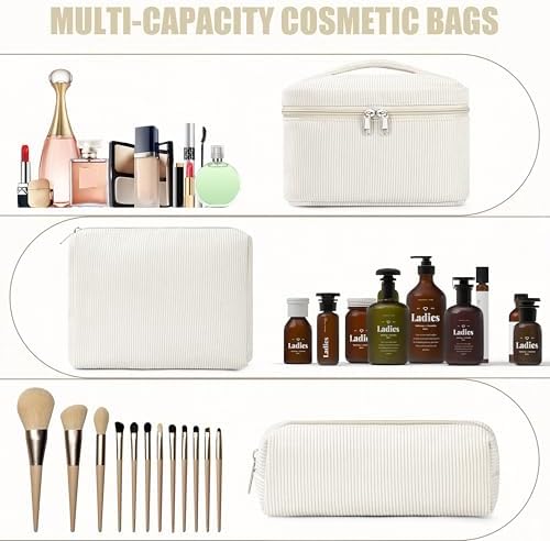 BuyCard Quilted Makeup Bag Set, CuteFloral Cotton Coquette Makeup Bag Toiletry - Image 4