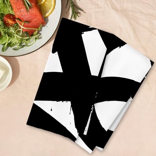 Abstract Black and White Kitchen Towels Set of 2, Modern Black and White Dish - Image 4