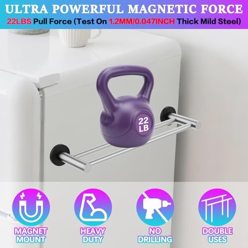 ULIBERMAGNET Magnetic Double Towel Bar, Adjustable Silver Heavy Duty Towel - Image 4