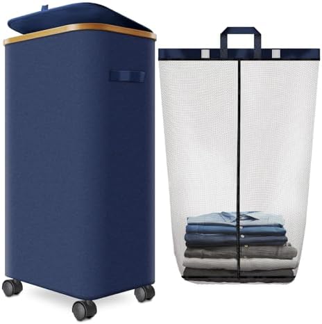 Laundry Basket with Wheels, 110L Large Rolling Laundry Hamper by Fzzcvo