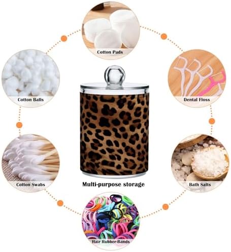 4 Pack Apothecary Jars Bathroom Leopard Print Qtip Holder Dispenser Clear - Image 4