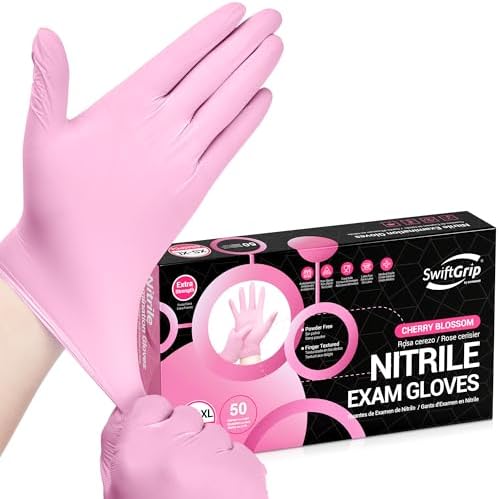 SwiftGrip Nitrile Exam Gloves, 4 Mil, Cherry Blossom, Food Safe Gloves by SwiftGrip