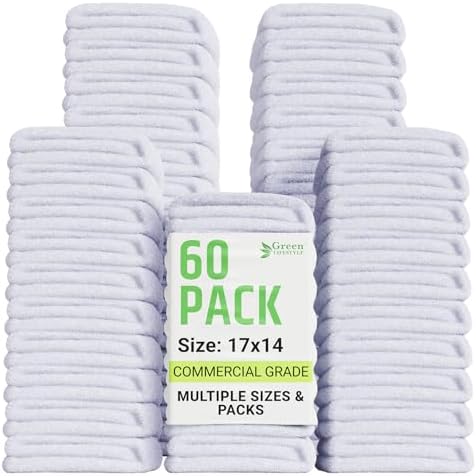 GREEN LIFESTYLE 60-Pack Cotton Wash Cloths – 14"x17" Absorbent Cleaning Rags by GreenLifeStyle