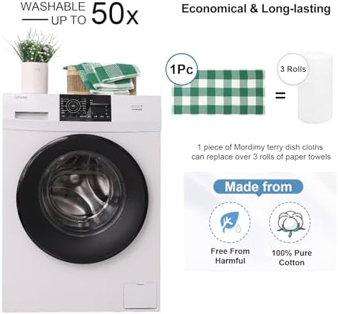 Mordimy Cotton Waffle Kitchen Towels, 4 Pack, Dark Green & White - Image 5