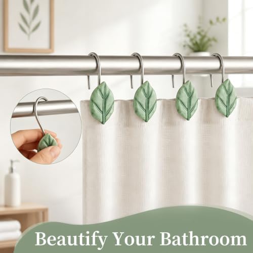 Sage Green Leaf Shower Curtain Hooks 12PCS Resin Decor - Image 5