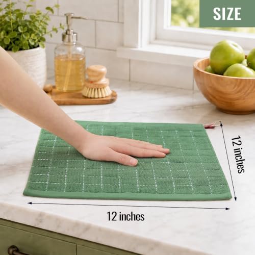 Kitinjoy 100% Cotton Terry Kitchen Dish Cloths, Grass Green - Image 4