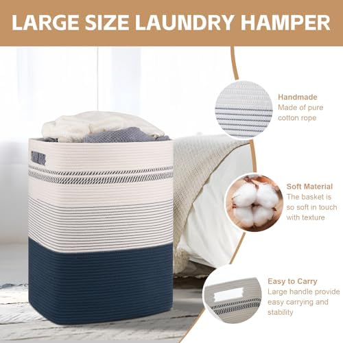 80L Large Cotton Rope Laundry Basket - Image 3