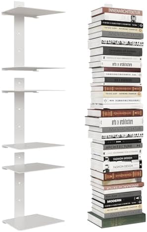 Wawocs Invisible Bookshelves for Wall, 6 Tier Floating Bookshelf Made of Heavy by Wawocs