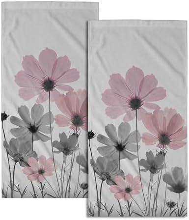 Pink Gray Flower Hand Towels for Kitchen Bathroom 2 Pack Bath Towels by Granbey