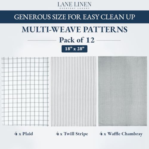 LANE LINEN Kitchen Towels & Dishcloths Set of 12-100% Cotton, Quick-Drying 18” - Image 3