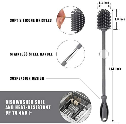 Silicone Bottle Brush with Long Handle, 12.5" Bottle Cleaning Brush - Image 4