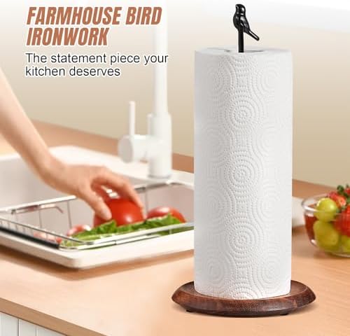 Wooden Paper Towel Holder countertop, Stylish Bird Shaped, Solid Wood Base&Iron - Image 2