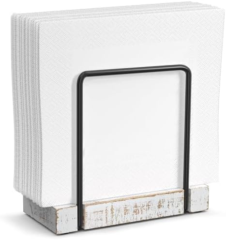 Wican Napkin Holder for Table, Wood Iron Standing Napkin Dispenser by Wican