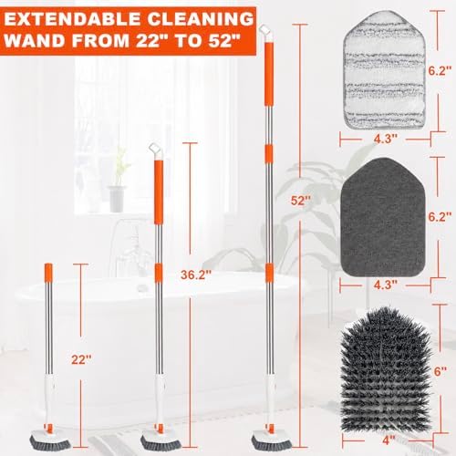 Tile Tub Scrubber Brush with 52-inch Adjustable Long Handle 3-in-1 Rotatable - Image 2