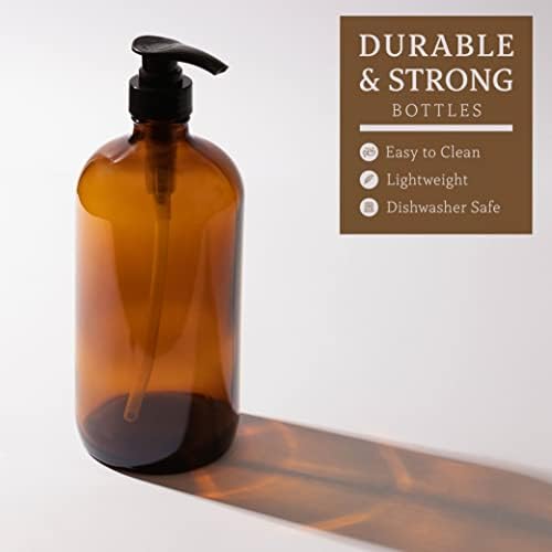 32 Ounce Glass Pump Dispenser Bottle, Large Amber Container - Image 3