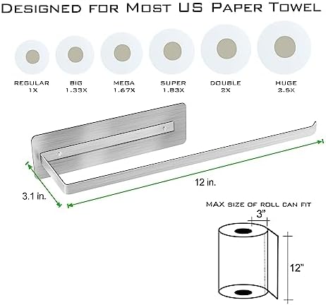 Magnetic Paper Towel Holder, Stainless Steel Paper Towel Holder 12” x 3” - Image 6