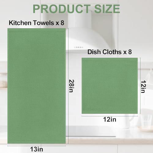 Homaxy 16 Pack 100% Cotton Kitchen Towels and Dishcloths Set, Grass Green - Image 4